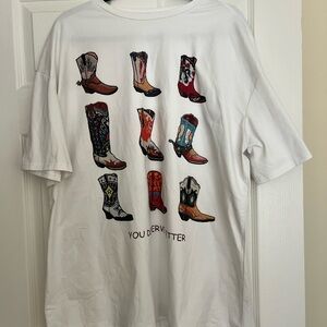 White Graphic T-Shirt with Cowboy Boot Design